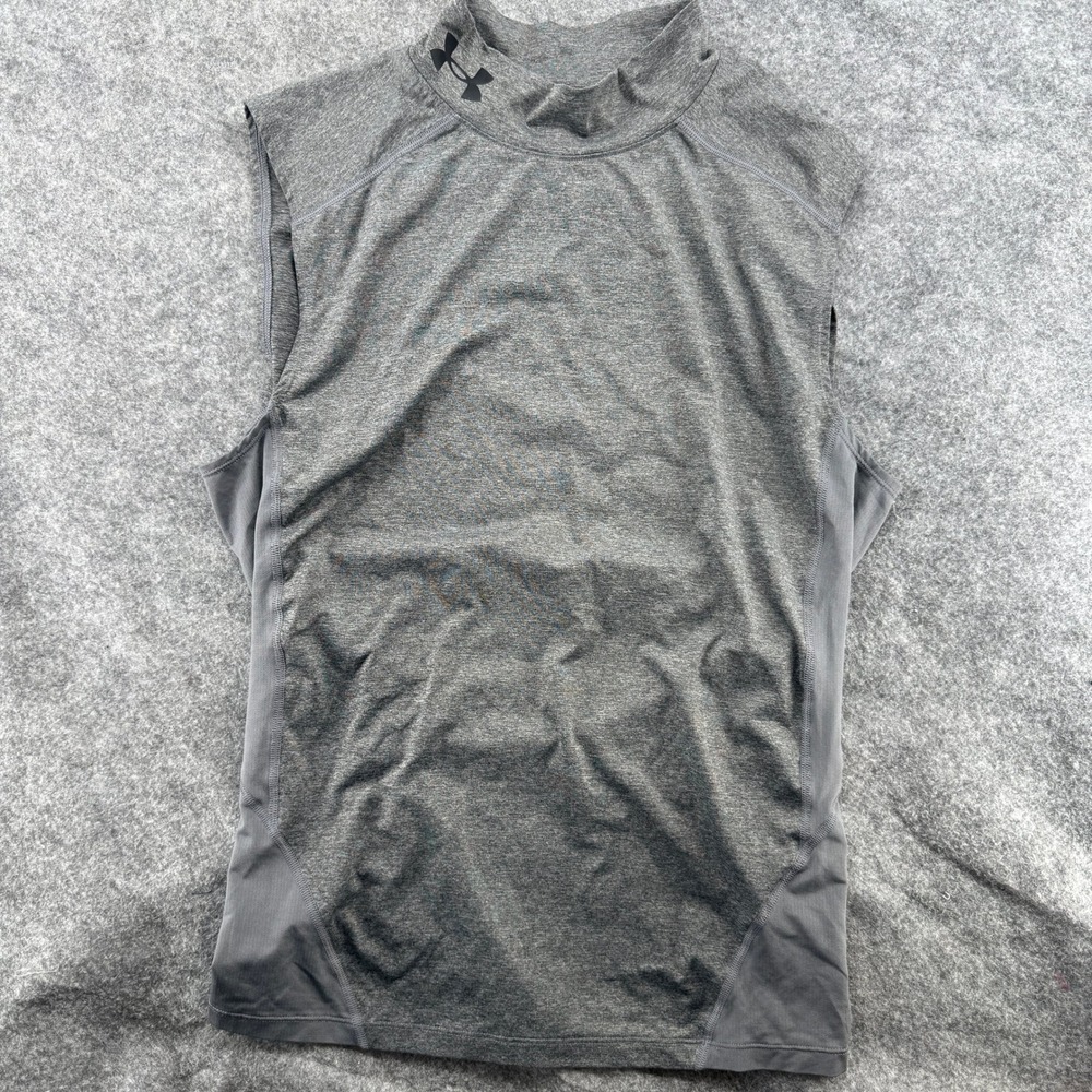 Under Armour Compression Shirt Mens XL Gray Sleeveless Mock Neck Athletic Top